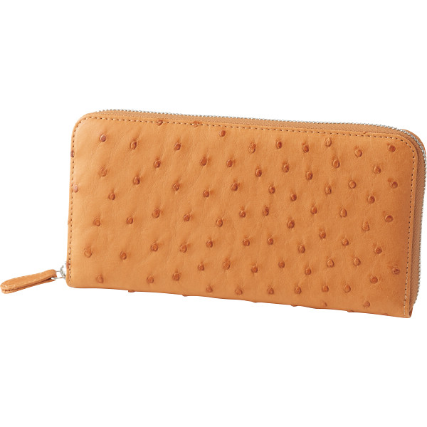 オーストリッチ ラウンドファスナー長財布イエロー