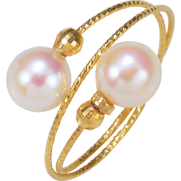 １８金　伊勢志摩あこや本真珠２珠リングイエローゴールド