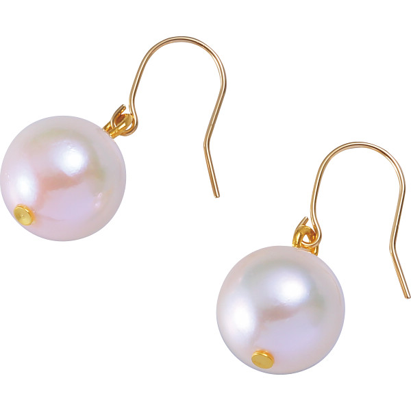 １８金　花珠あこや本真珠フックピアスイエローゴールド