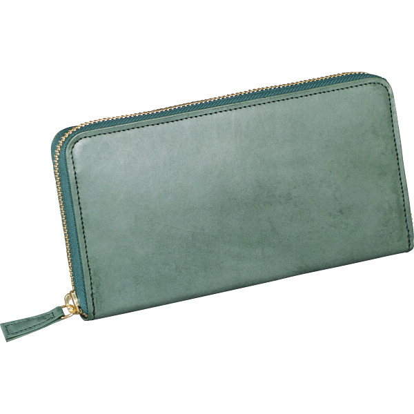 日本製ブライドルレザー　ラウンド長財布グリーン