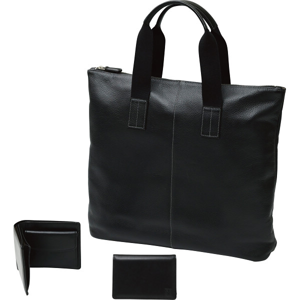 良品工房　日本製牛革バッグ・財布・名刺れセットブラック