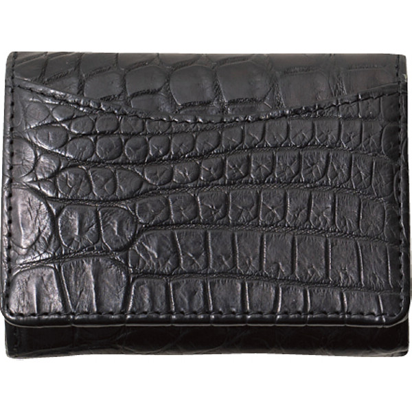 クロコ三つ折りコンパクト財布ブラック