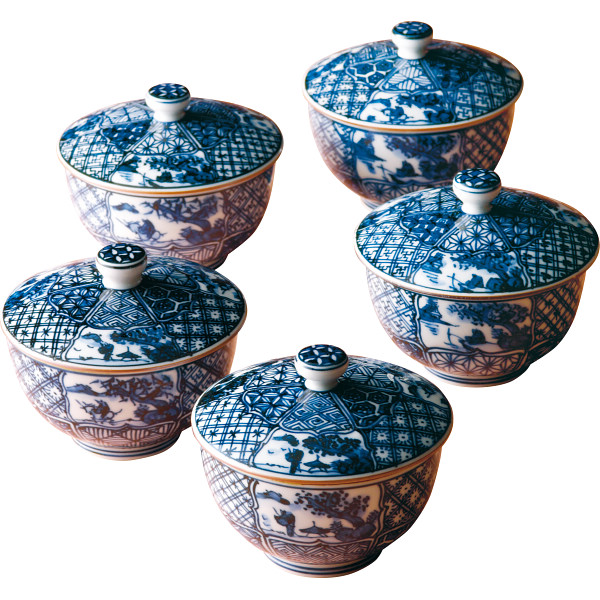 清水焼 祥瑞 蓋付お茶呑茶碗５客揃