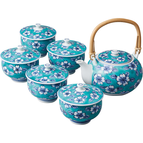 有田焼 福丈窯 染錦緑彩桜絵 番茶器揃