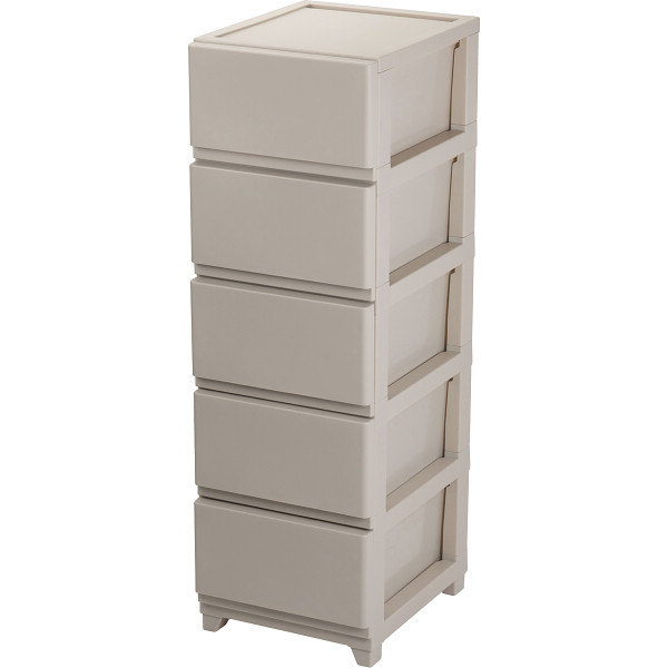 マットな質感の収納チェスト（５段４個組）グレージュ