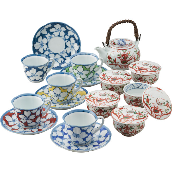 波佐見焼 手描染錦 珈琲＆番茶器揃