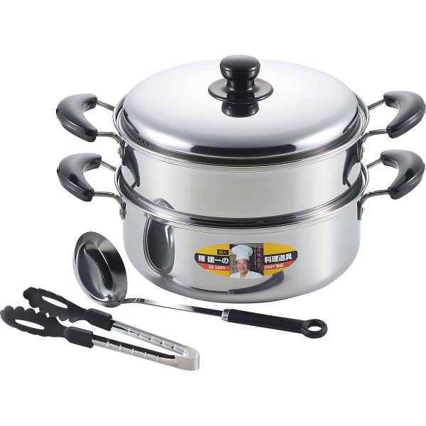 陳建一　ＩＨ対応二段蒸し器（２６ｃｍ）　お玉・トング付