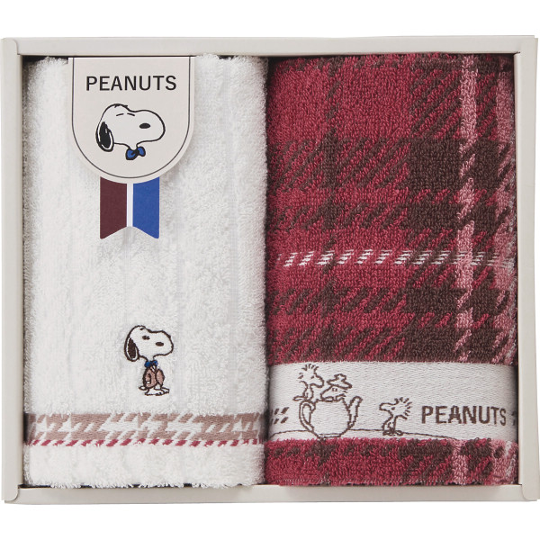 スヌーピーチェック　ウォッシュタオル２枚セット