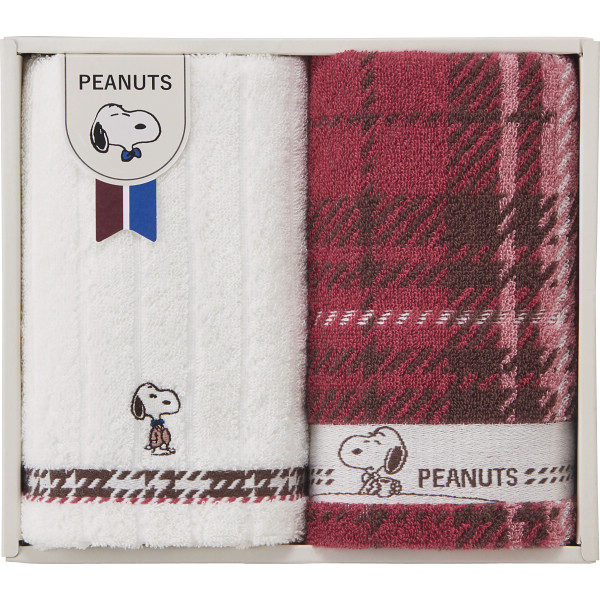 スヌーピーチェック　フェイスタオル２枚セット