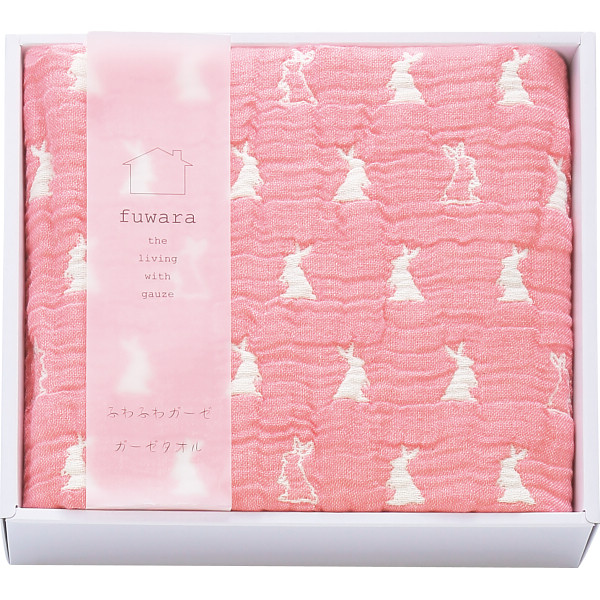 ふわら　６重織ガーゼフェイスタオルピンク