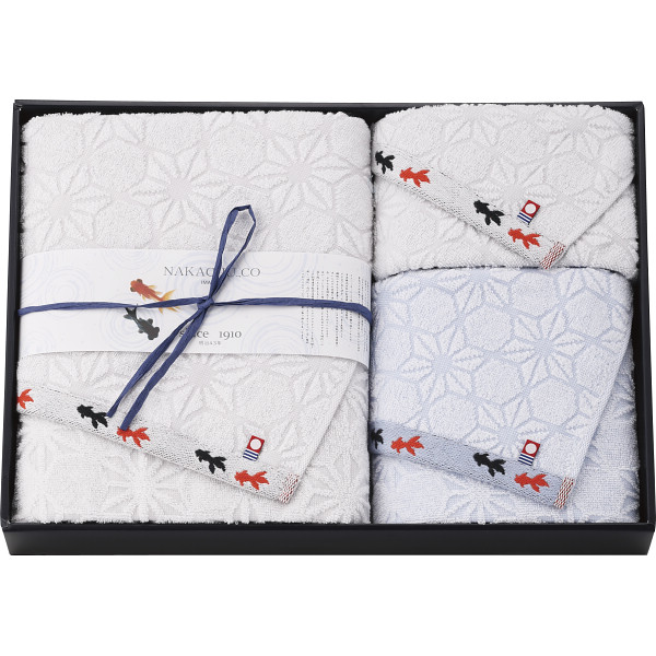 今治産金魚タオル　バス・フェイス・ウォッシュタオルセットホワイト