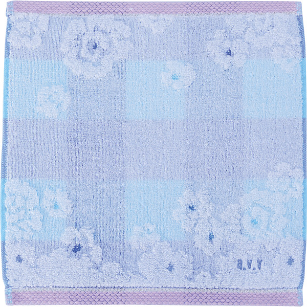アーヴェーヴェー　婦人タオルハンカチチェック×花ブルー