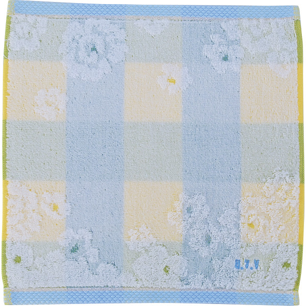 アーヴェーヴェー　婦人タオルハンカチチェック×花イエロー