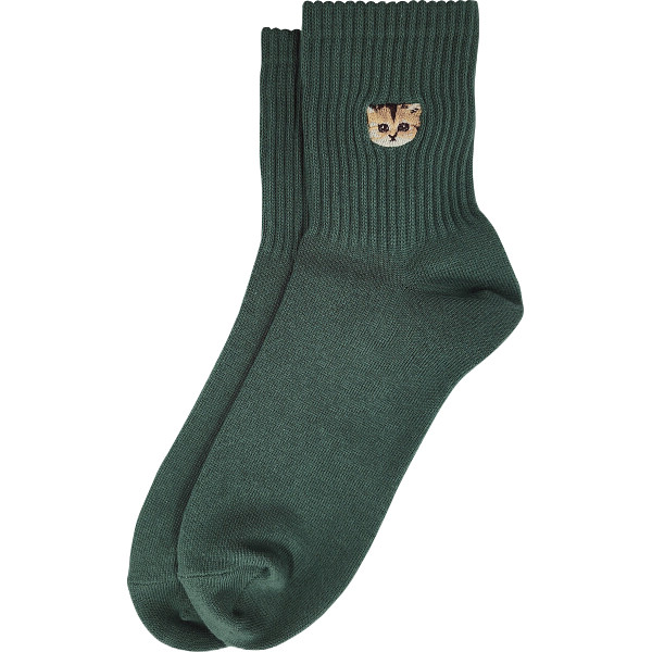 ポール＆ジョー　メンズソックス　アメリブヌネット刺繍グリーン
