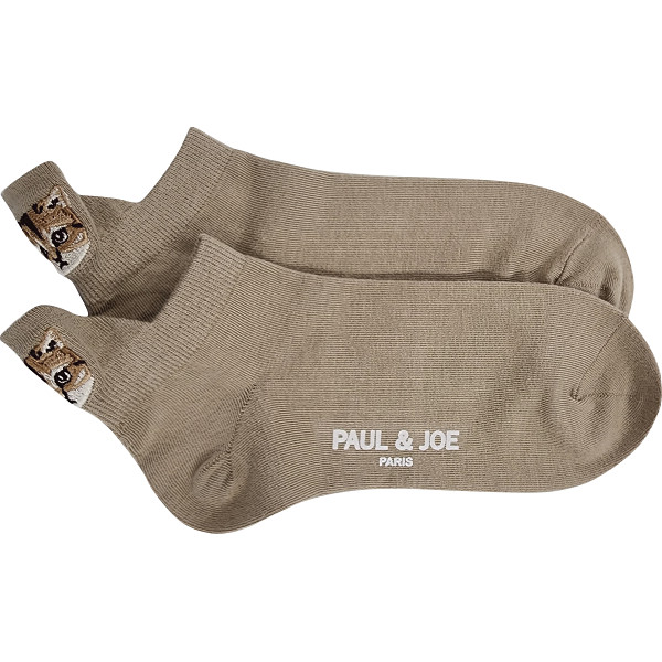 ポール＆ジョー　レディースアンクルソックス　かかと刺繍ベージュ