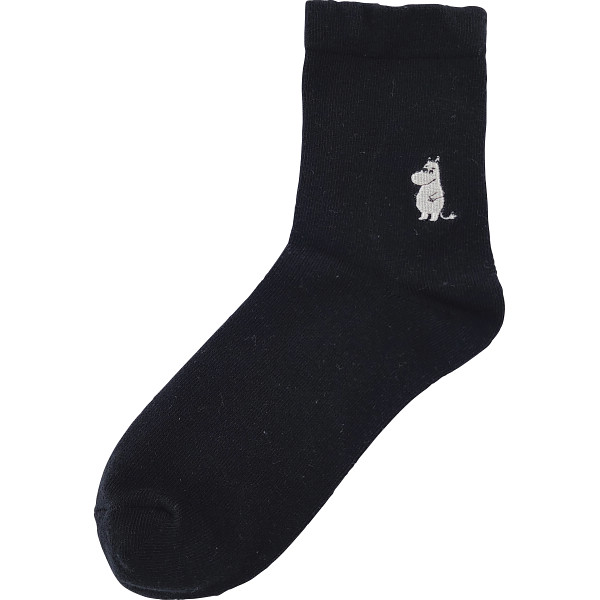 ムーミン　ゴムユッタリソックスムーミン刺繍ブラック