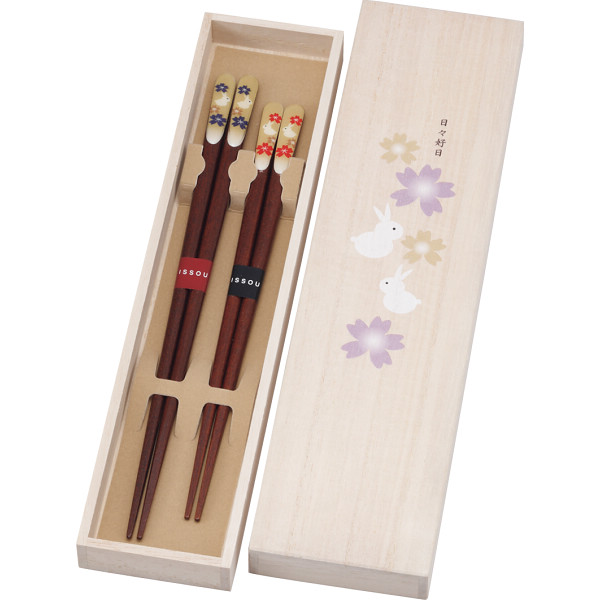 吉兆桐箱入 夫婦箸楽うさぎ