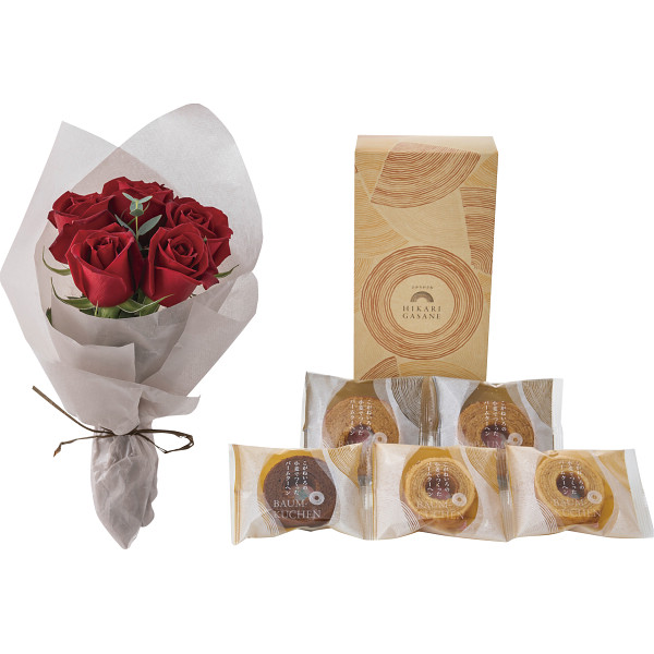 ホシファーム　ローズブーケ５本＆ひかりがさねふんわりバーム詰合せルージュ（レッド系）