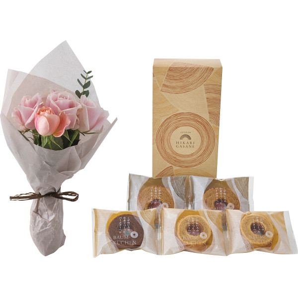 ホシファーム　ローズブーケ５本＆ひかりがさねふんわりバーム詰合せスイート（ピンク系）