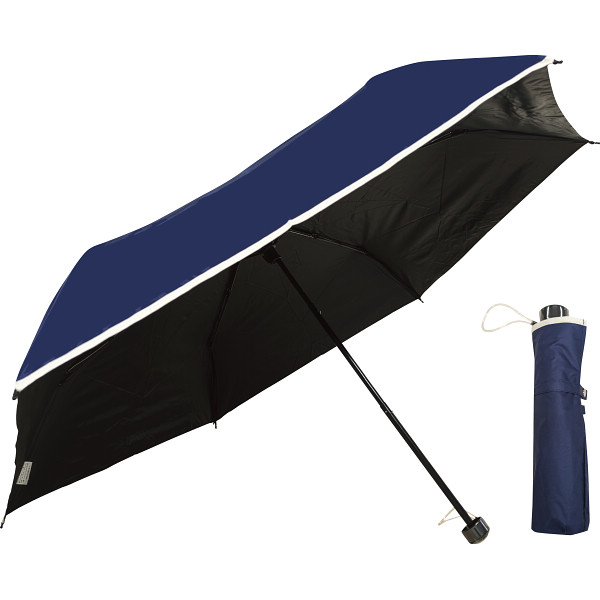 裏黒コーティング　裾パイピング５５ｃｍ晴雨兼用傘ネイビー