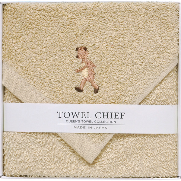 アニマルズかわいい国産大判タオルハンカチベージュ