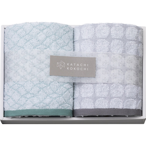 カタチココチ　フェイスタオル２枚セットグリーン×グレー